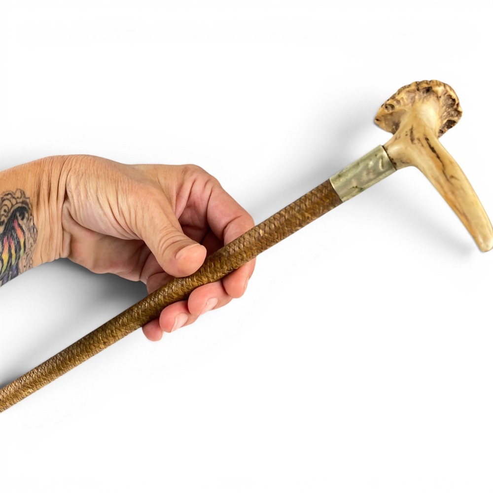 Antique Stag Horn Handle Leather Riding Crop Horse Whip Hunt Equestrian